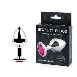 SILVER PLUG MEDIUM (втулка анальная), L 82 мм, D 34 мм, вес 90г, цвет кристалла рубиновый, арт. SM-1