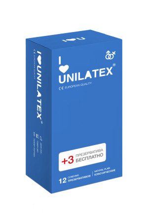 ПРЕЗЕРВАТИВЫ UNILATEX NATURAL PLAIN №12+3 ГЛАДКИЕ КЛАССИЧЕСКИЕ